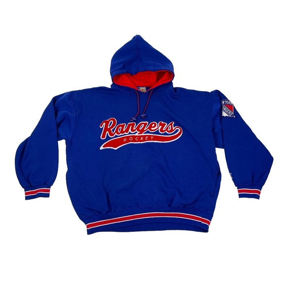 Vintage Starter 90s New York Rangers Hoodie NHL Hockey Script Pullover - Picture 1 of 6